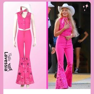 Cowgirl Barbie pink medium top @ bottom